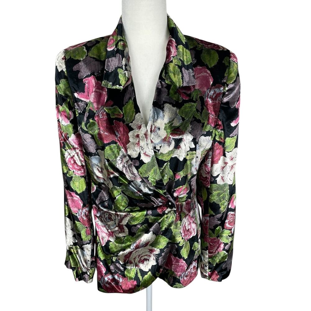 VTG Ungaro Ter Floral Velvet Smoking Blazer Jacket Double Breasted Size 42/8